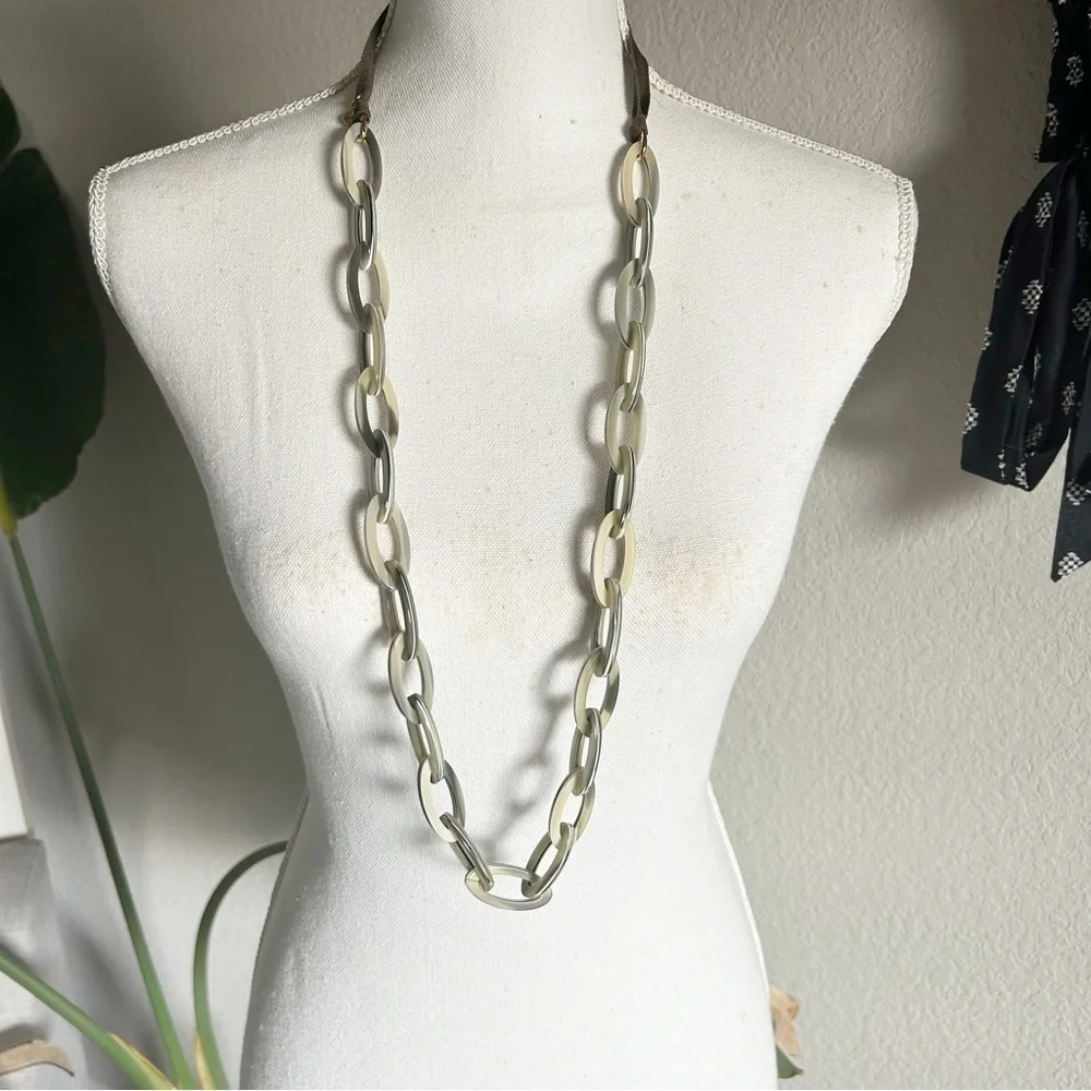 J. Crew Acrylic Chain Necklace Green Ribbon Tie